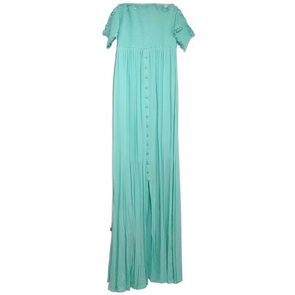 Venus Maxi Sundress Cottage Peasant Smocked Off the Shoulder Mint Aqua Size 2 - Picture 2 of 6